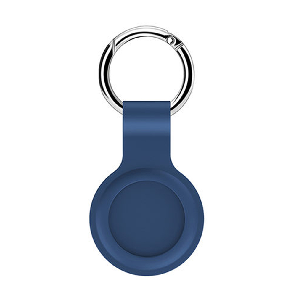 Short Silicone AirTag Tracker Holder Loop Case Cover RING Key Chain for Apple AirTag (Navy Blue)